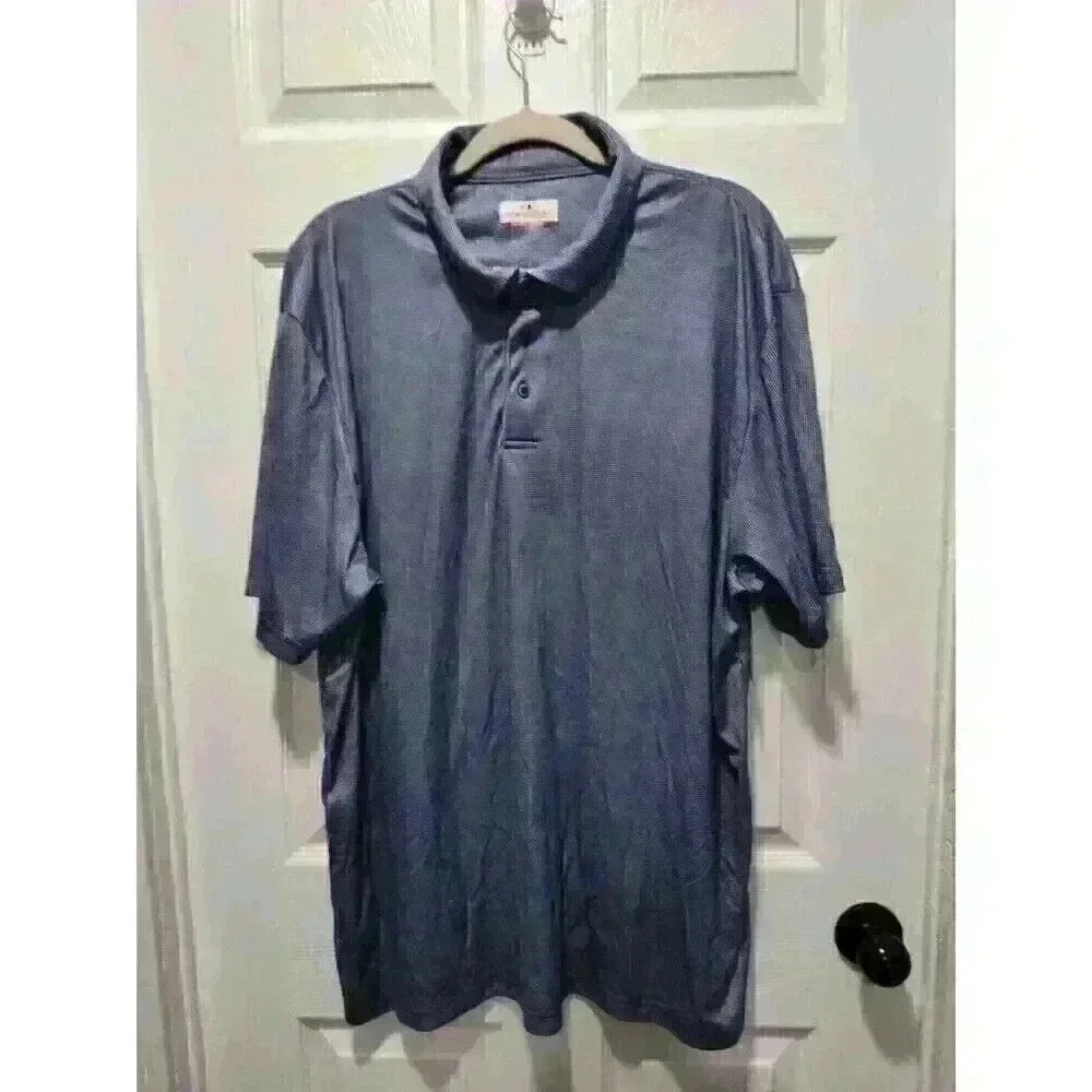Grand Slam Performance Men's XXL Blue Striped Short‎ Sleeve Polo Shirt EUC